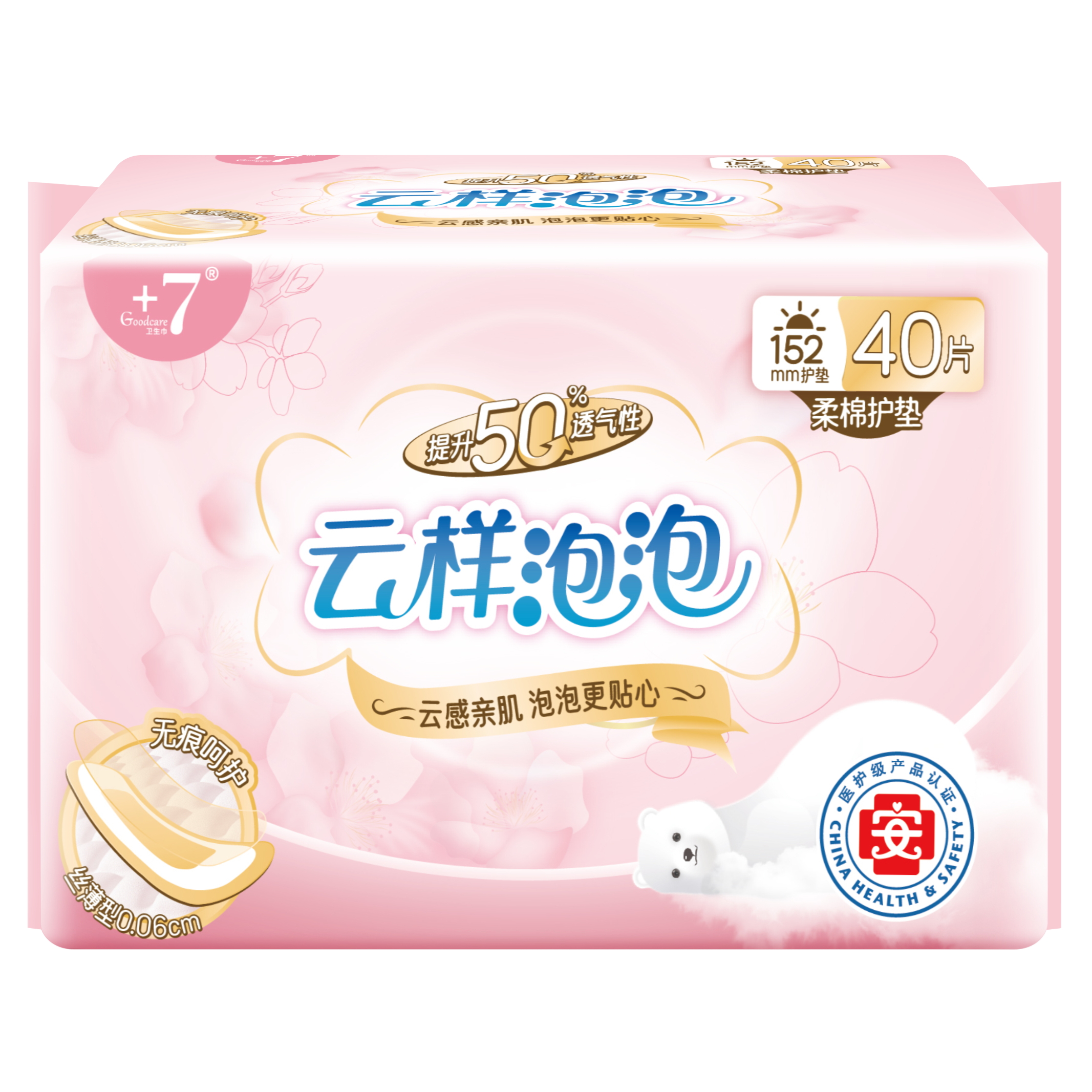 Goodcare+7®云样泡泡柔棉护垫152mm护垫40片装