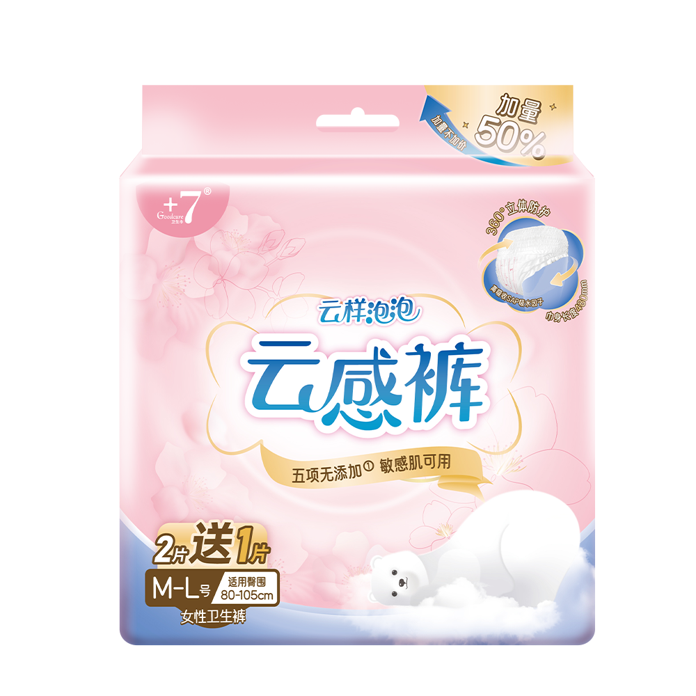 Goodcare+7®云样泡泡云感裤女性卫生裤M-L码2+1片装